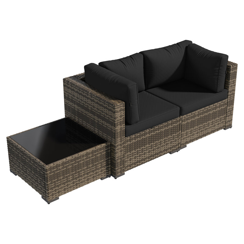 Patio Safo pour 3 personnes avec coussins, Noir, Jaune