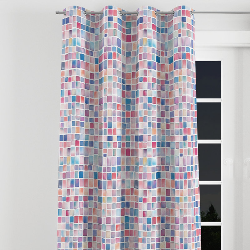 Rideaux géométriques pour enfants pour chambre à coucher - Rideau à œillets Patchwork Tiny Tiles - 1 panneau