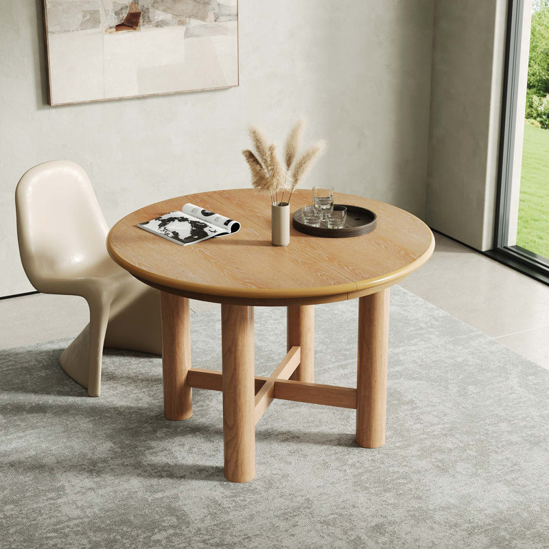Table de salle à manger extensible polyvalente avec base en bois massif pour 4 à 6 personnes, Naturel