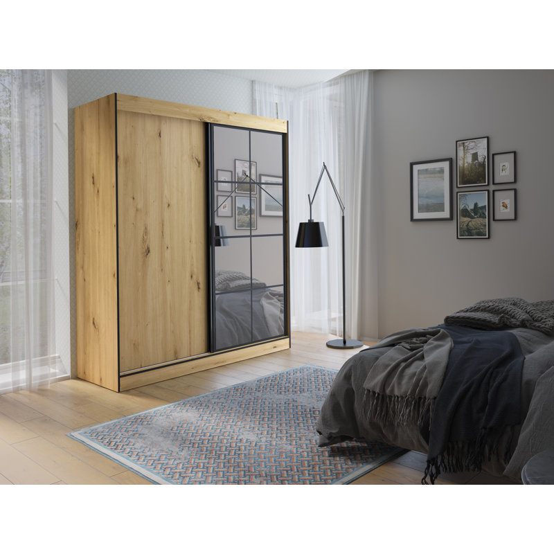 Janaka 2 Door Manufactured Wood Wardrobe, Artisan Oak/Black, 216cm H x 120cm W x 65cm D
