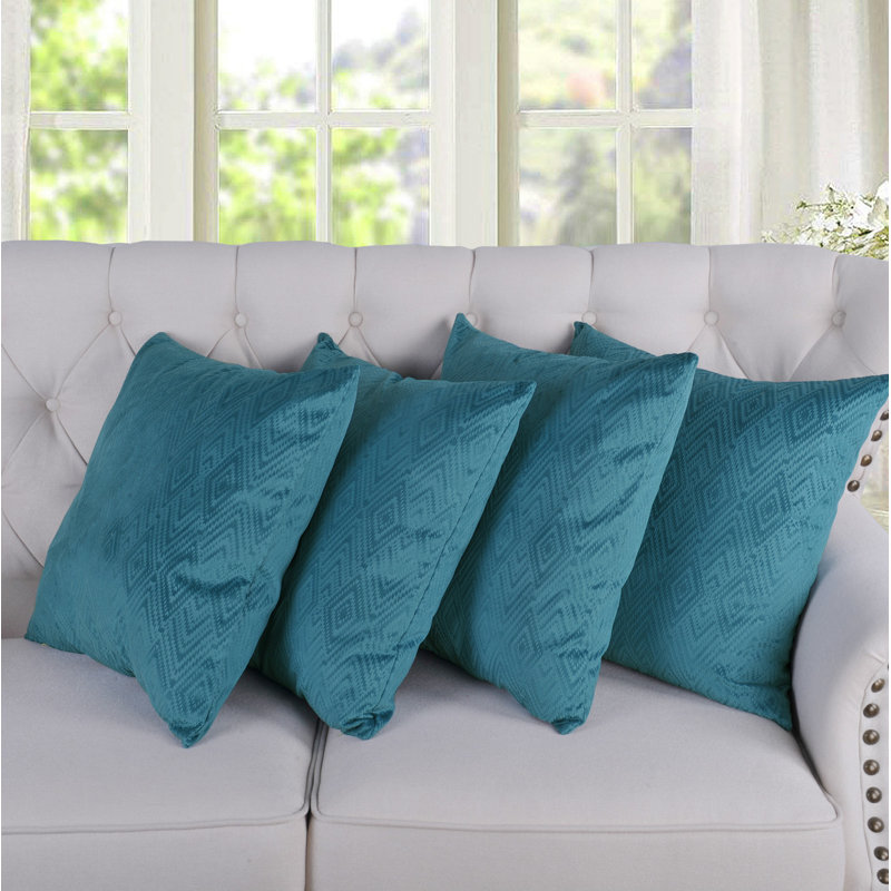 Housse de coussin carrée en velours ikat, Bleu tempête