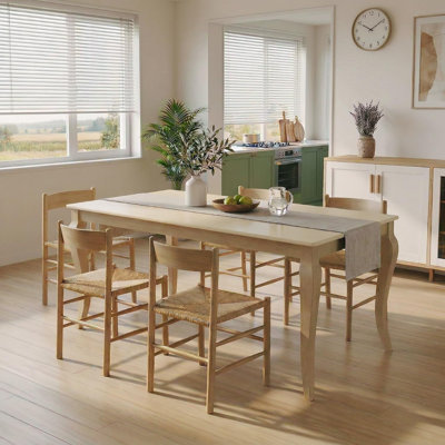 60" Wood Dining Room Table, Large Vintage Kitchen Table For 4-6 People