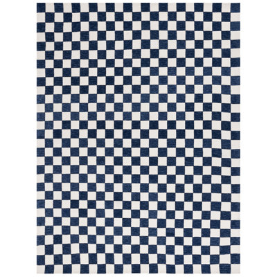Freemont Navy Ivory Hand-Tufted Checkered Rug