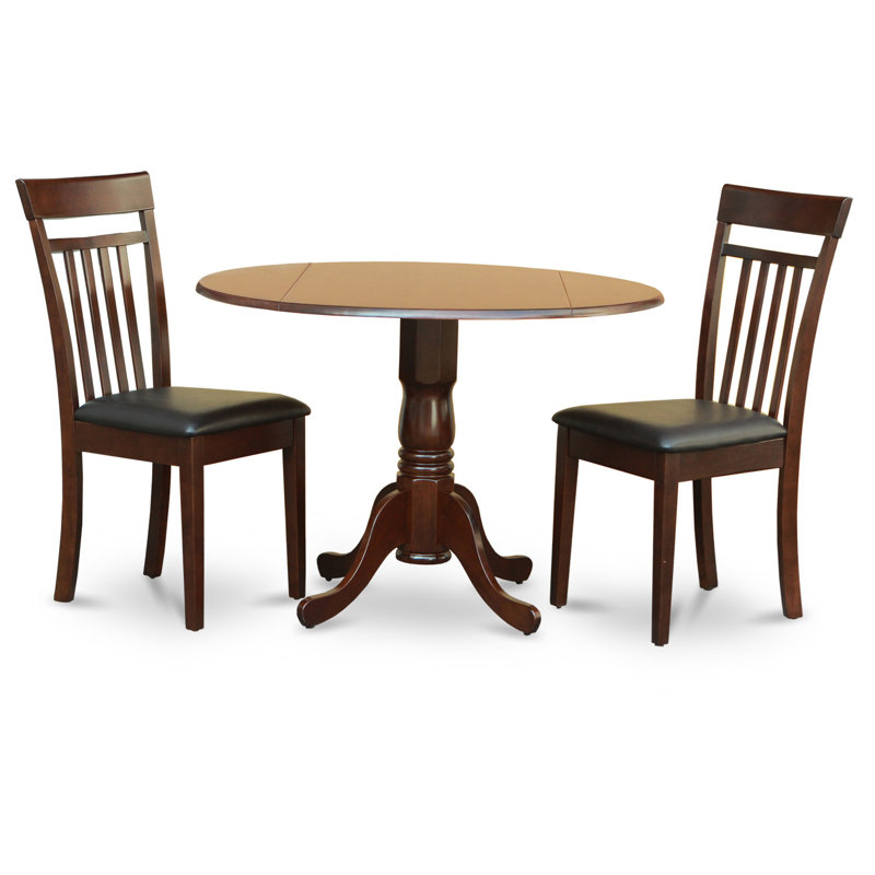 L'ensemble de salle à manger 3 pièces contient une table de salle à manger ronde avec Dropleaf et 2 chaises de cuisine en similicuir, 42 x 42 pouces, acajou