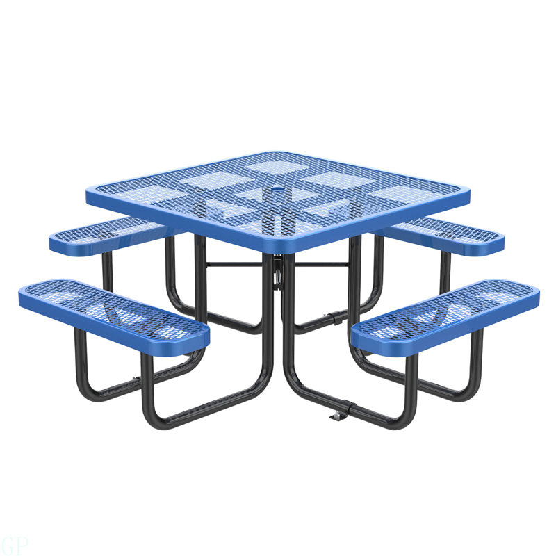 Table de pique-nique carrée bleue de 46 pouces avec trou pour parasol, Bleu