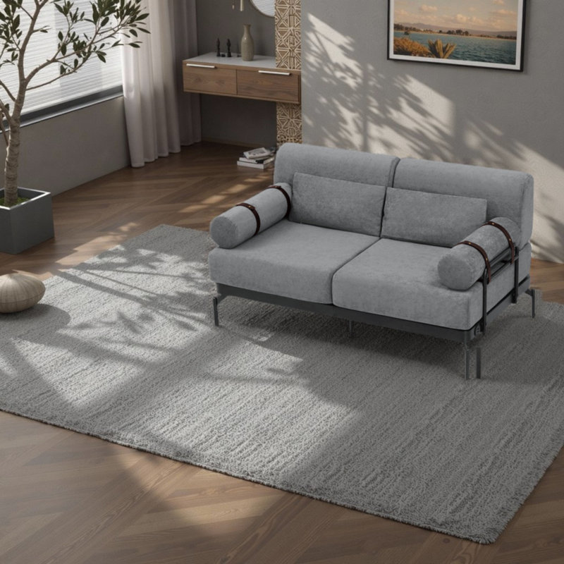 Canapé moderne de 59 po avec ports USB, structure en métal et accoudoirs cylindriques, canapé en chenille 2 places pour le salon