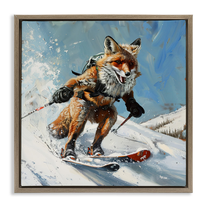 Art mural sur toile flottant, "Skiing Slopes Fox" par Lazar Studio, Cadre flottant orme Montalcino, H 25 po x l 25 po