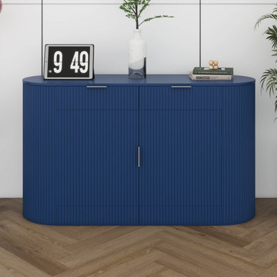 55.1" Sideboard With 2 Doors & 2 Drawers, Curved Side Door And 3-Tier Adjustable Shelves, Stripe MDF Buffet