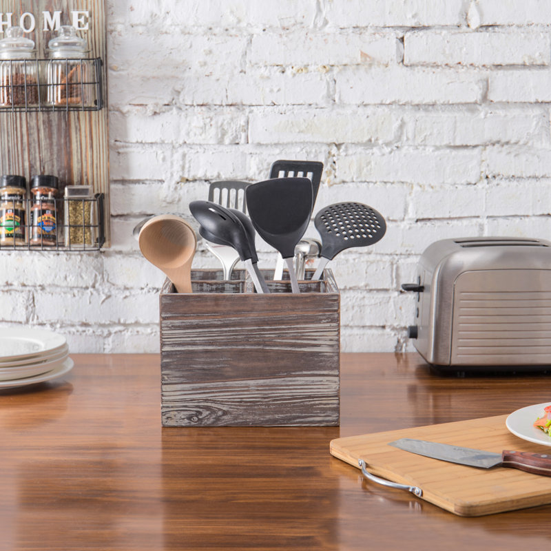 Wood Square Utensil Crock