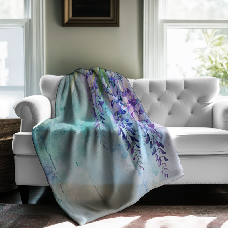 Doux motifs de glycine - couverture Sherpa de qualité supérieure 1 pièce, Grand lit