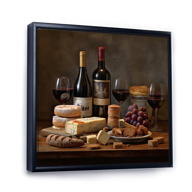 «Cheese and Wine III», reproduction d'art sur toile, H 24 po x l 24 po x P 1 po, Cadre flottant noir