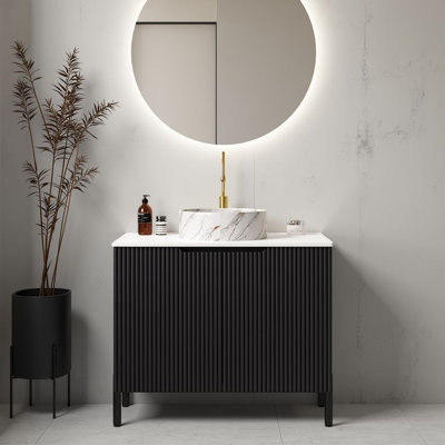 30" Freestanding Bathroom Single Vanity With Round Ceramic Sink, Storage Cabinet With 1 Soft-Close Door