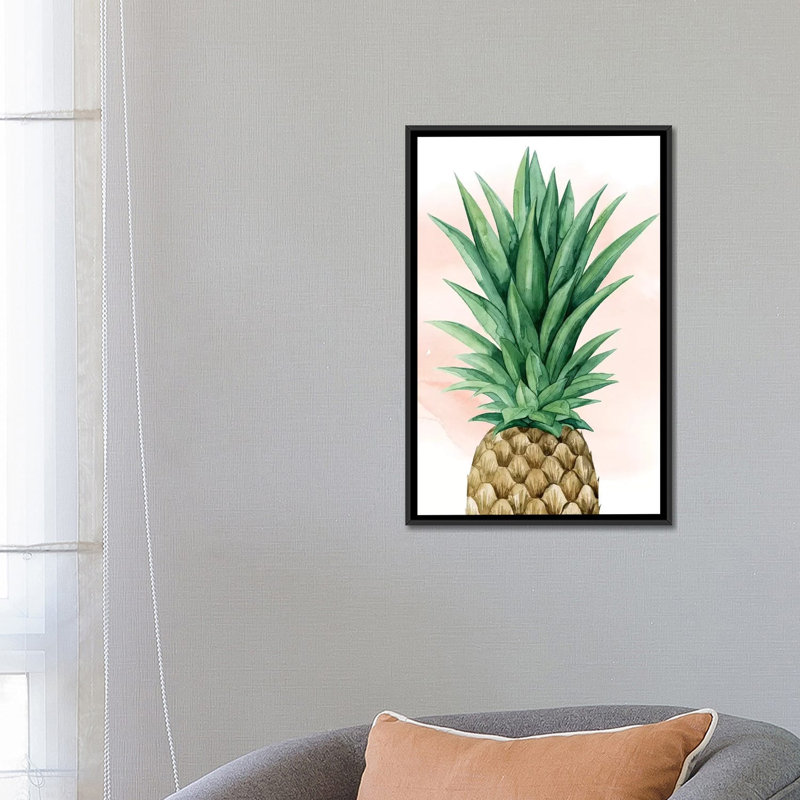« ananas on corail i », impression sur toile, H 26 po x l 18 po x P 1,5 po, Toile avec cadre noir, Pas de tapis