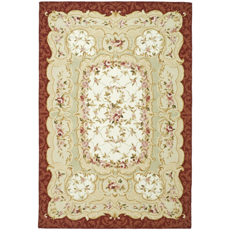 Tapis ivoire en laine crocheté à la main à motif floral Brayton, Rectangle 1 pi 8 po x 2 pi 6 po