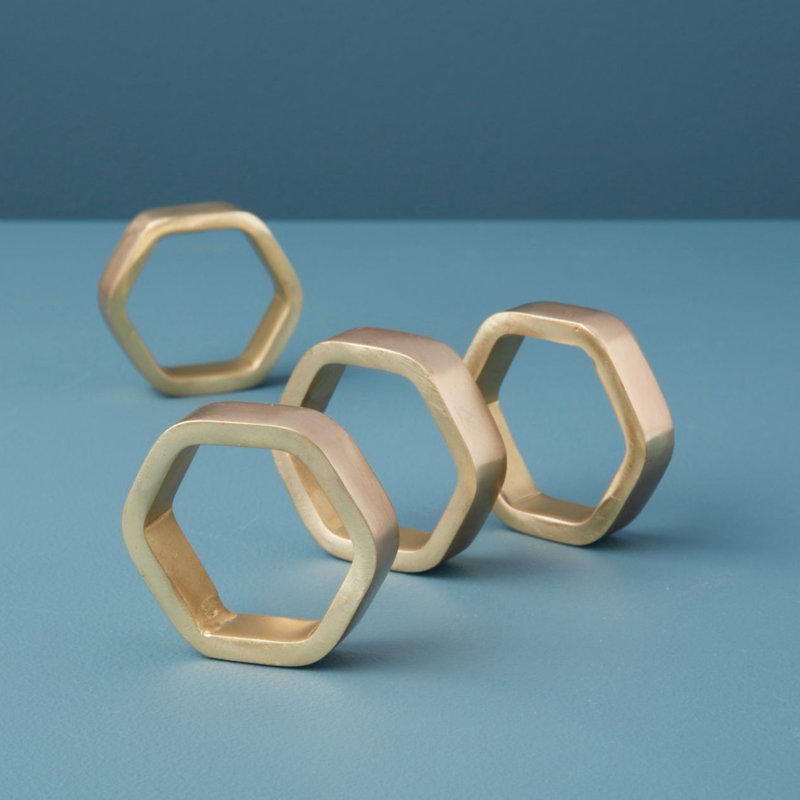 Rond de serviette hexagonal Luxe, ensemble de 8