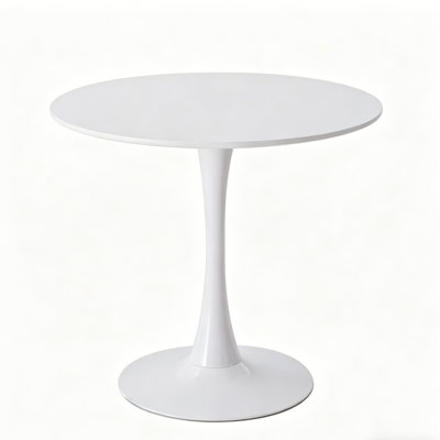 31.5" Round Dining Table for 4 Modern Circle Tulip Table with Metal Tulip Pedestal Base for Kitchen Dining Living Room Apartment Small Space Cafe, White