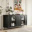 Armoire en bois noir laqué à 4 portes avec portes en verre