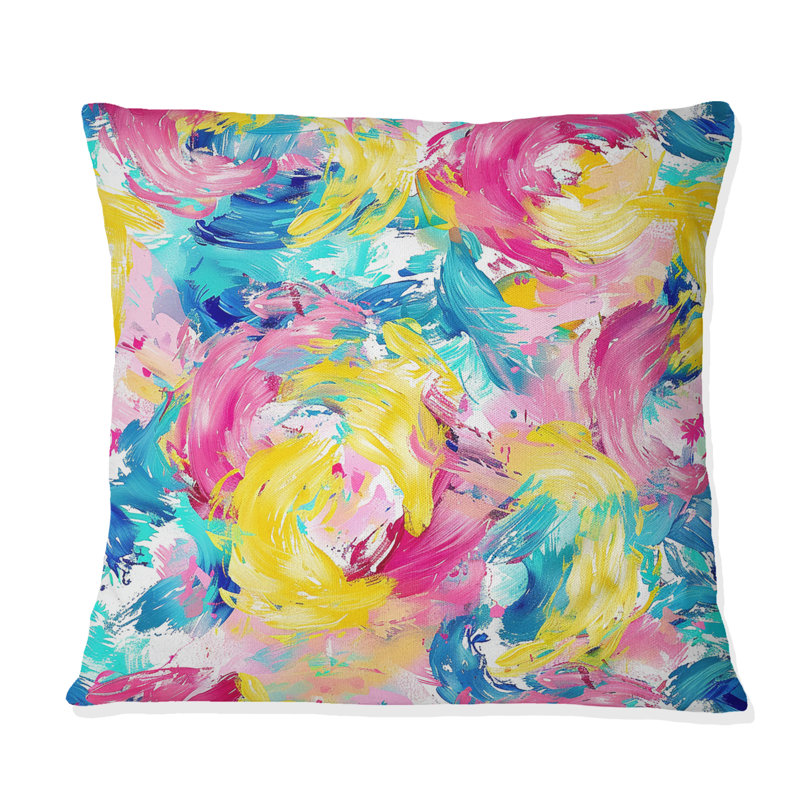 Rose et bleu abstrait cirque pastel III - coussin abstrait, H 16 po x l 16 po, Carrée