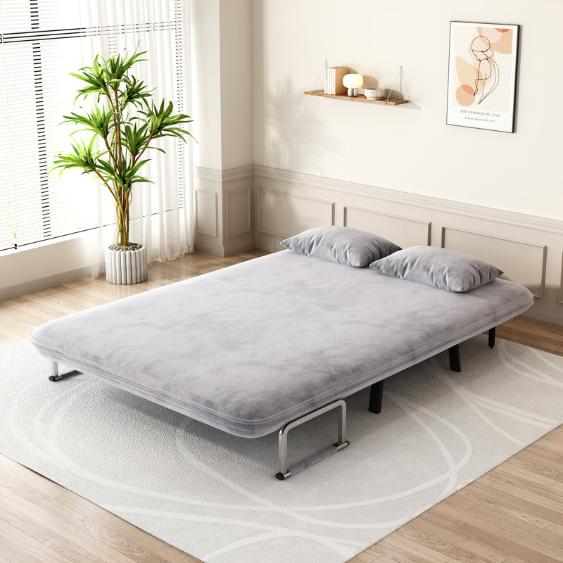 Conneaut Velvet Convertible Sofa, Light Gray Velvet, 35.5" H x 55.1" W x 28.4" D