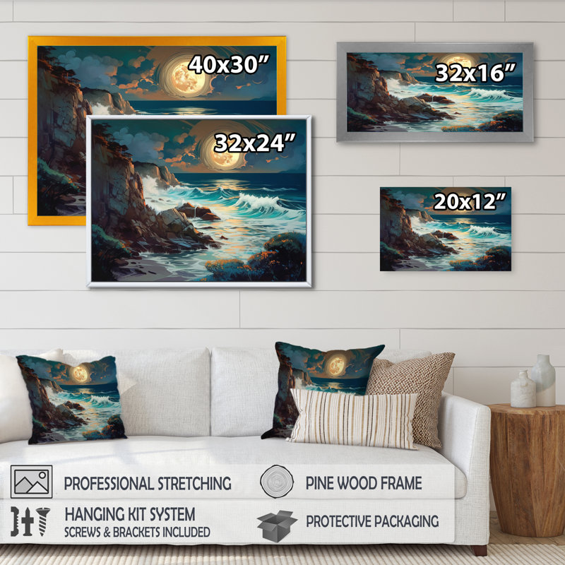 Impression sur toile Golden Blue Majestic Waves I, H 12 po x l 20 po x P 1 po, Toile tendue