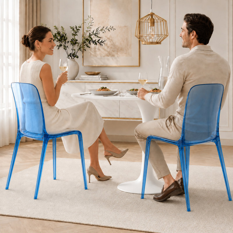 Chaise de salle à manger empilable Lade, Bleu transparent, Individuel