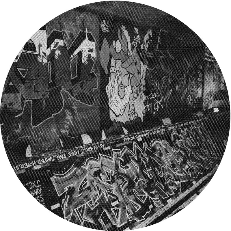 Tapis décoratif gris/noir à motifs Evelyn, Rond 8 pi
