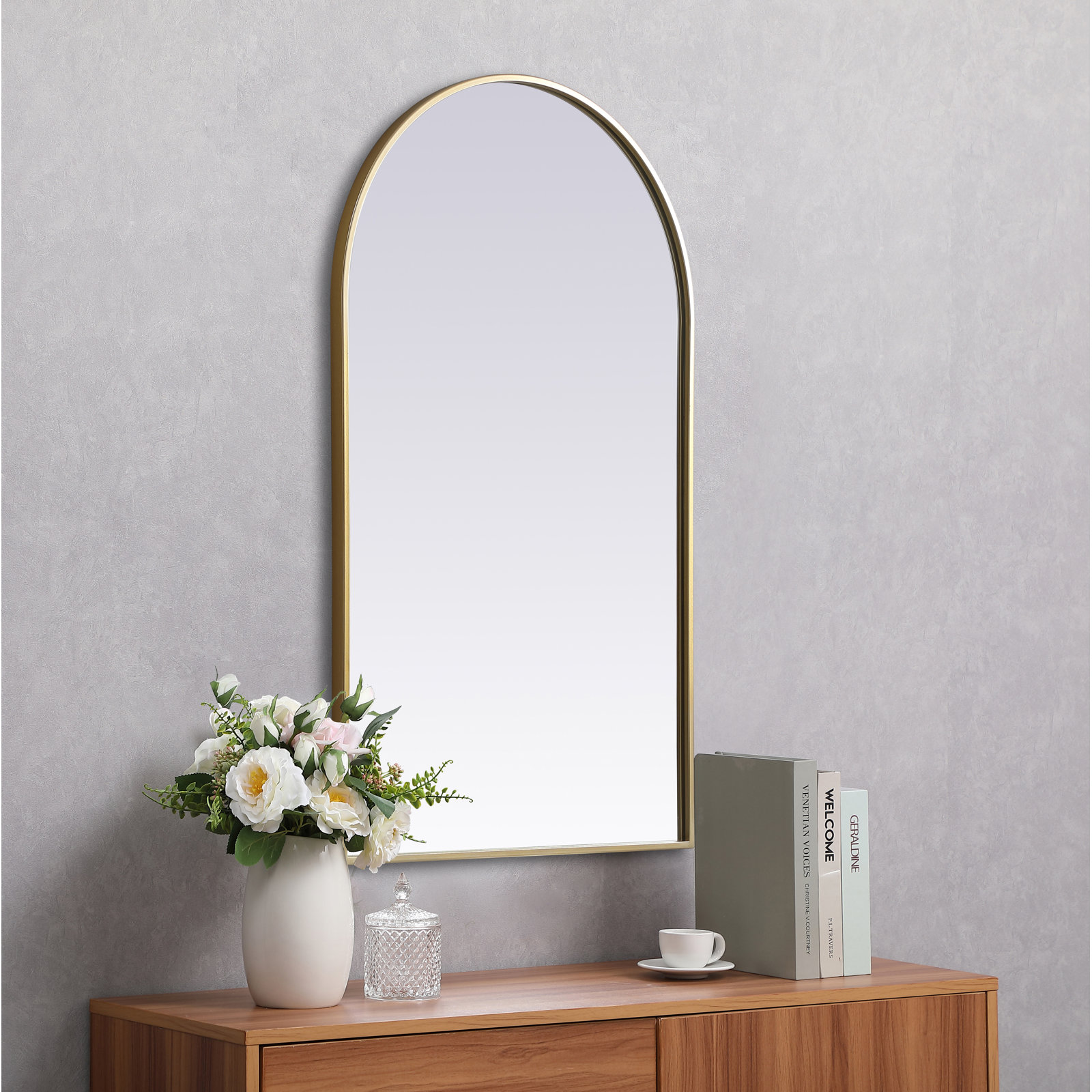 Sabine Metal Arch Wall Mirror, Brass, 40" x 24"