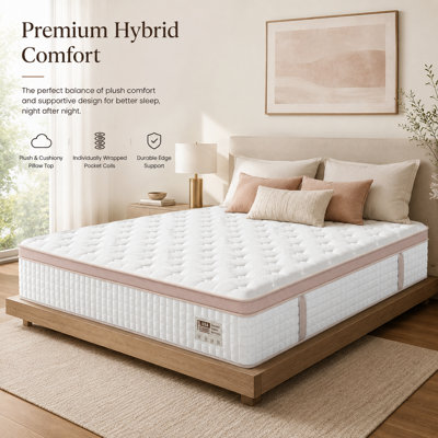 LUMERIS 12 Inch King Firm Hybrid Mattress - Gel Memory Foam & Pocket Springs - Pressure Relief, Motion Isolation & Cool Support