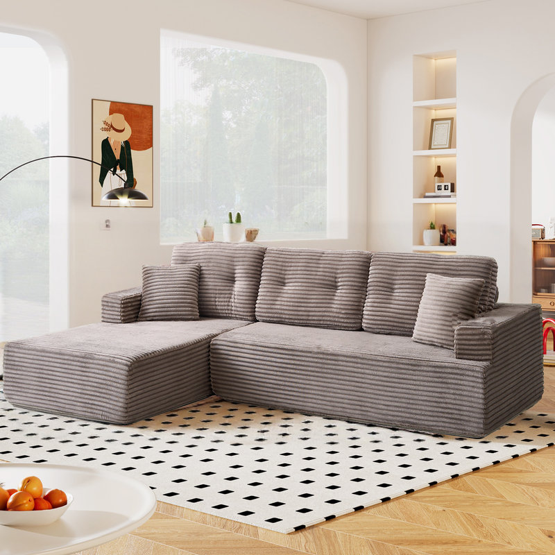 Canapé-lit modulaire en L à droite, canapé modulaire en velours côtelé avec méridienne, convertible en lit, design minimaliste moderne pour les petits espaces, les appartements et les salons