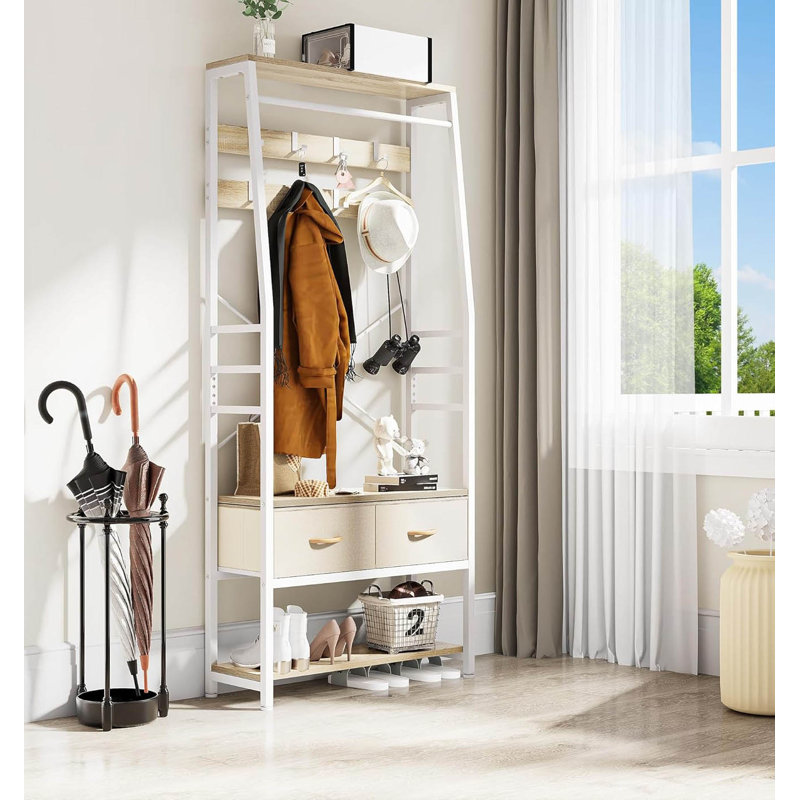 Metal Freestanding 8 - Hook Coat Rack, Beige