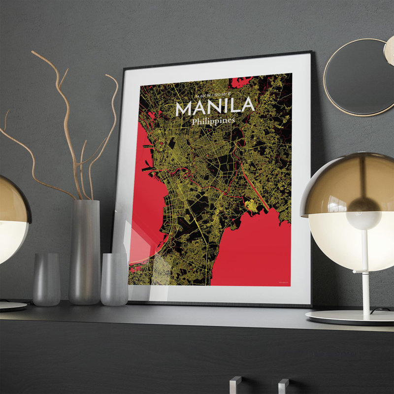 Manila City Map in Contrast 1 Piece Wall Art, 24cm H x 18cm W x 0.05cm D