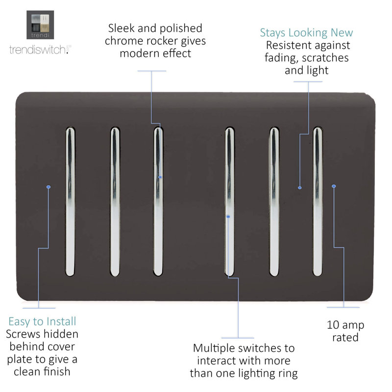 Trendi Switch Gang 1 or 2 Way Light Switch, Dark Brown