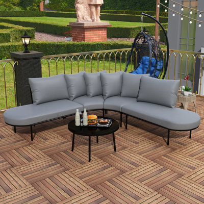 Ensemble de canapé d'extérieur courbé demi-lune pour patio avec table basse
