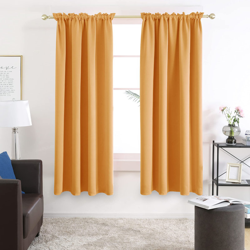 Room Darkening Rod Pocket Thermal Insulated Blackout Curtains (Set of 2), Flame Orange, 42" W x 72" L