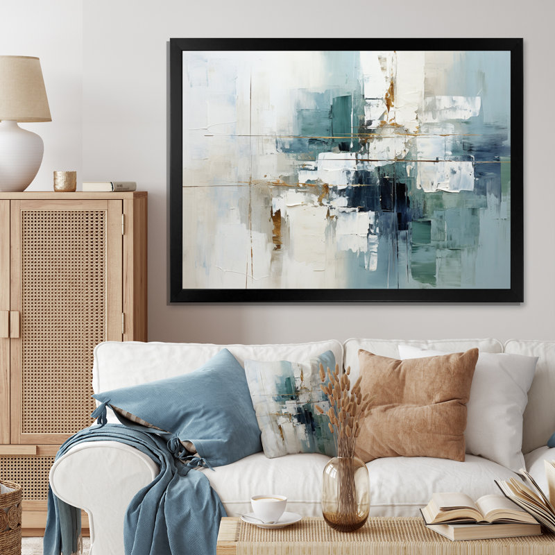 Subtle Serenity I - Abstract Collages, art mural, Cadre simple noir, H 12 po x l 20 po x P 1 po