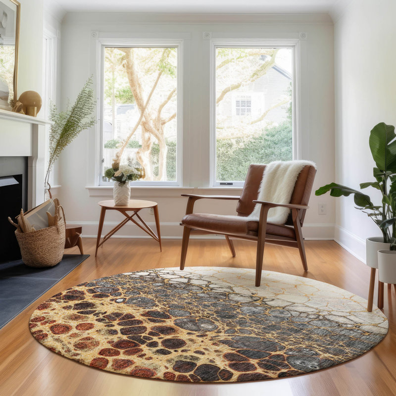 Premium Machine Washable Kolten Ivory Rug, Round 8'