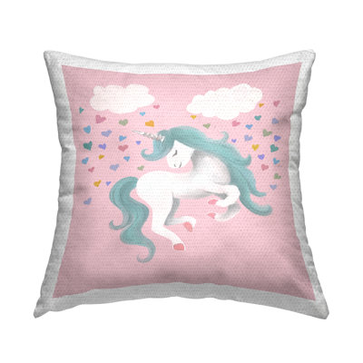 Pastel Unicorn Rainbow Hearts Outdoor Printed Pillow by Elizabeth Medley