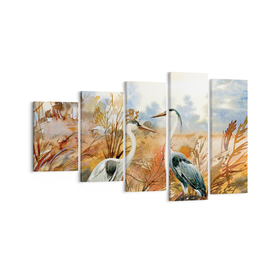 5-tlg. Leinwandbilder-Set Cranes Birds Autumn