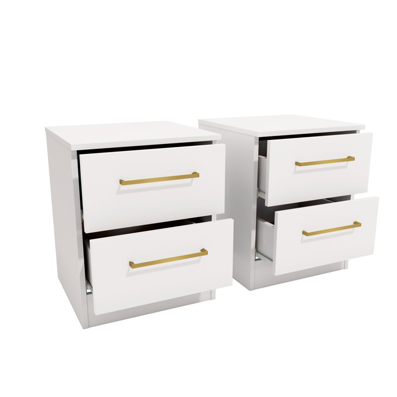 Ensemble de 2 tables de chevet avec poignées dorées Jolyne, Blanc