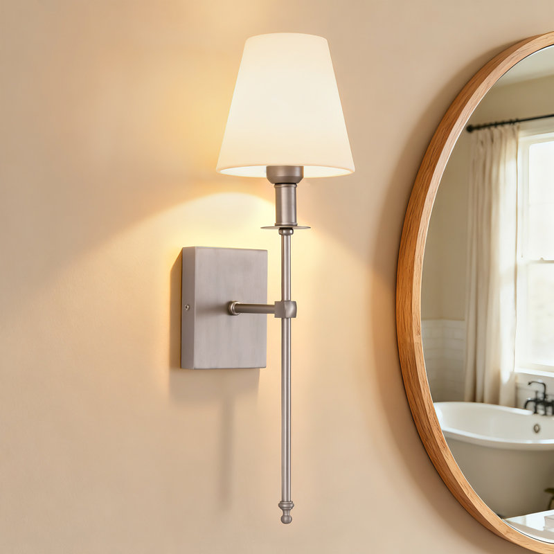 Applique murale câblée en fer 1 lumière, Nickel satiné
