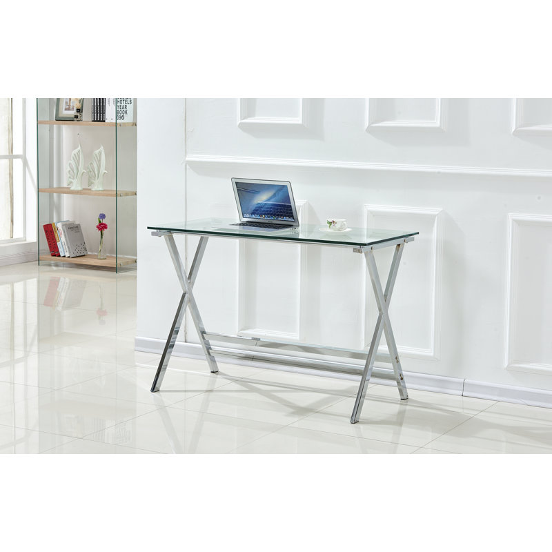 Bureau d'ordinateur en verre, table d'ordinateur portable en verre trempé transparent avec bureaux à bords arrondis, table de canapé