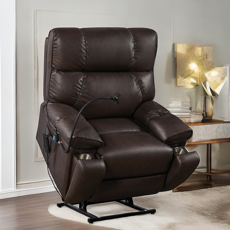 Fauteuil de massage inclinable électrique en similicuir, Similicuir brun