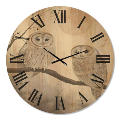 Horloge murale oiseaux en bois scandinave - Lever de lune sur un village nordique