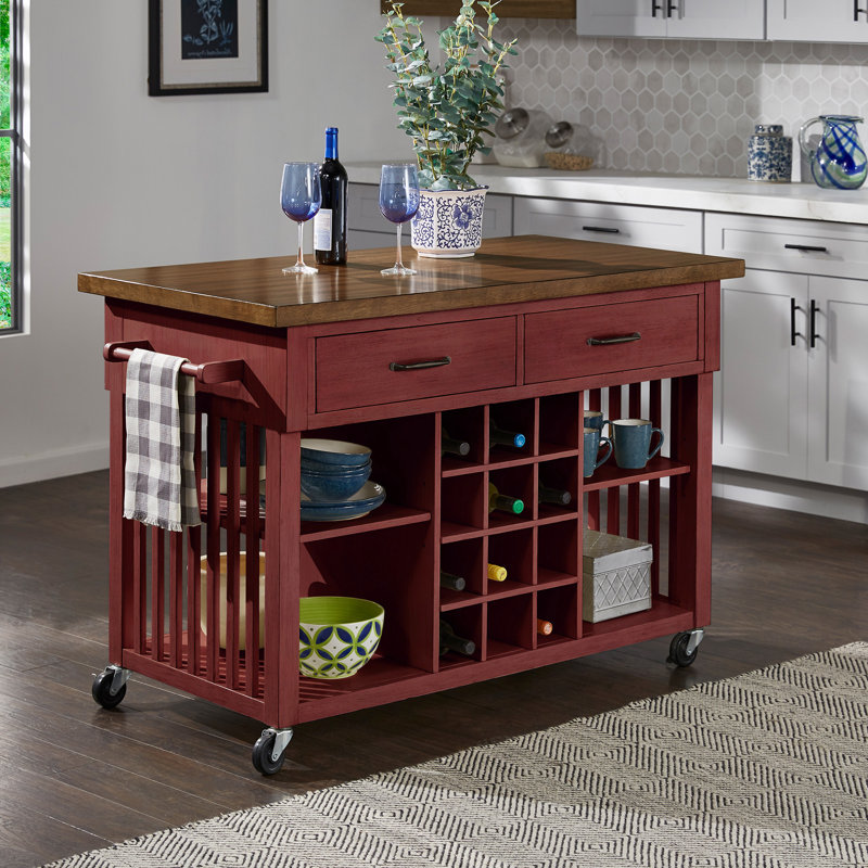 Sariyah Wood Kitchen Cart, Antique Berry