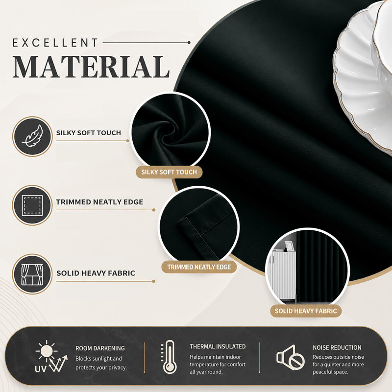Kensington Homeware Blackout Thermal Room Darkening Pencil Pleat Window Curtain Pair  , Black, 168cm Width x 137cm Drop