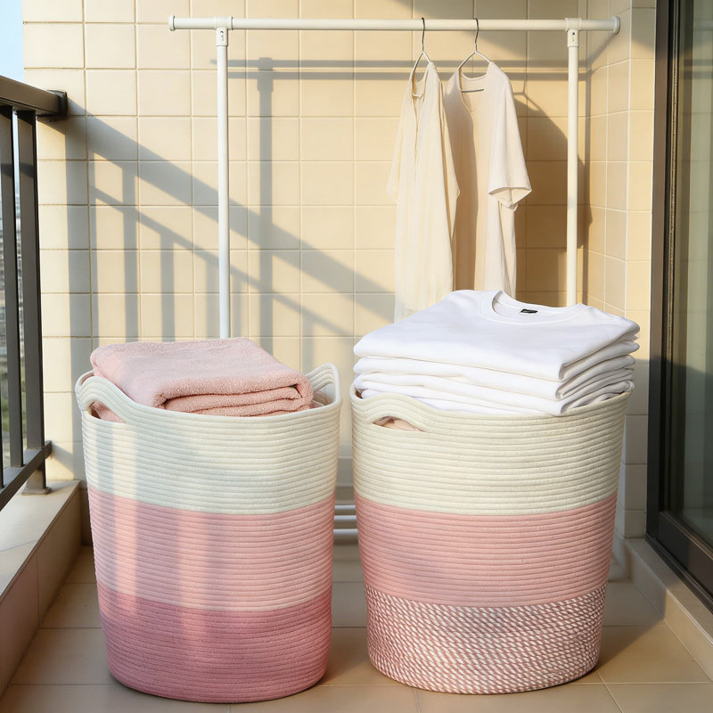 Large Cotton Rope Storage Basket With Handles, Collapsible Laundry Hamper And Organizer For Toys, Clothes, And Home Decor