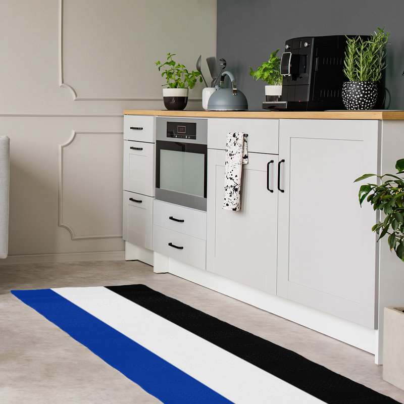 Tapis bleu/noir zone, Tapis de couloir 2 pi 6 po x 8 pi