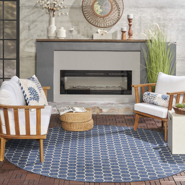 Canete Geometric Reversible Indoor/Outdoor Area Rug in Blue