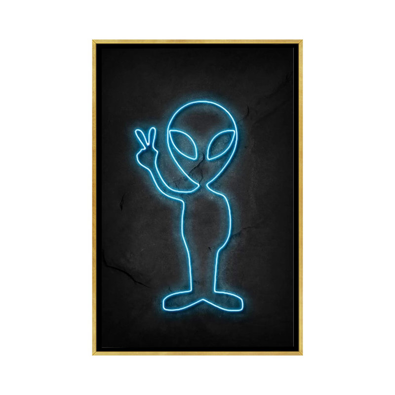 Alien - impression d'art graphique, Pas de tapis, H 26 po x l 18 po x 1,5 po, Toile encadrée d'or