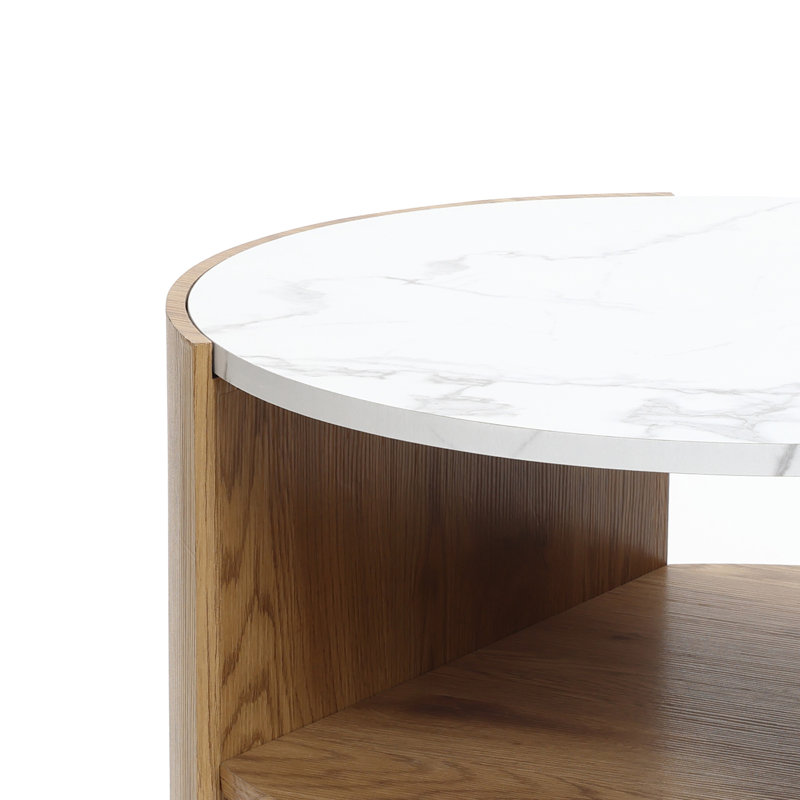 23.6'' Modern Coffee Table, Marble-Style Top Wood Storage Coffee Table for Living Room